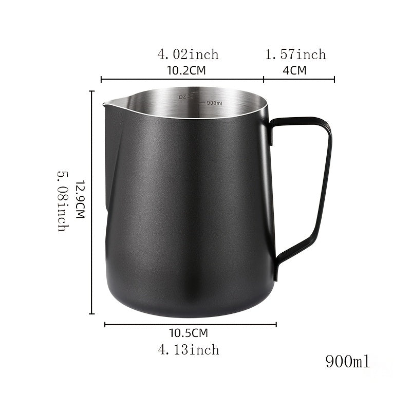 Stainless Steel Milk Pitcher 900ML Black And White Large Capacity La Hua Cup, Made Of 304 Stainless Steel, Suitable For Milk, Coffee, And Lattes; A Professional Milk Pitcher For Coffee Machines