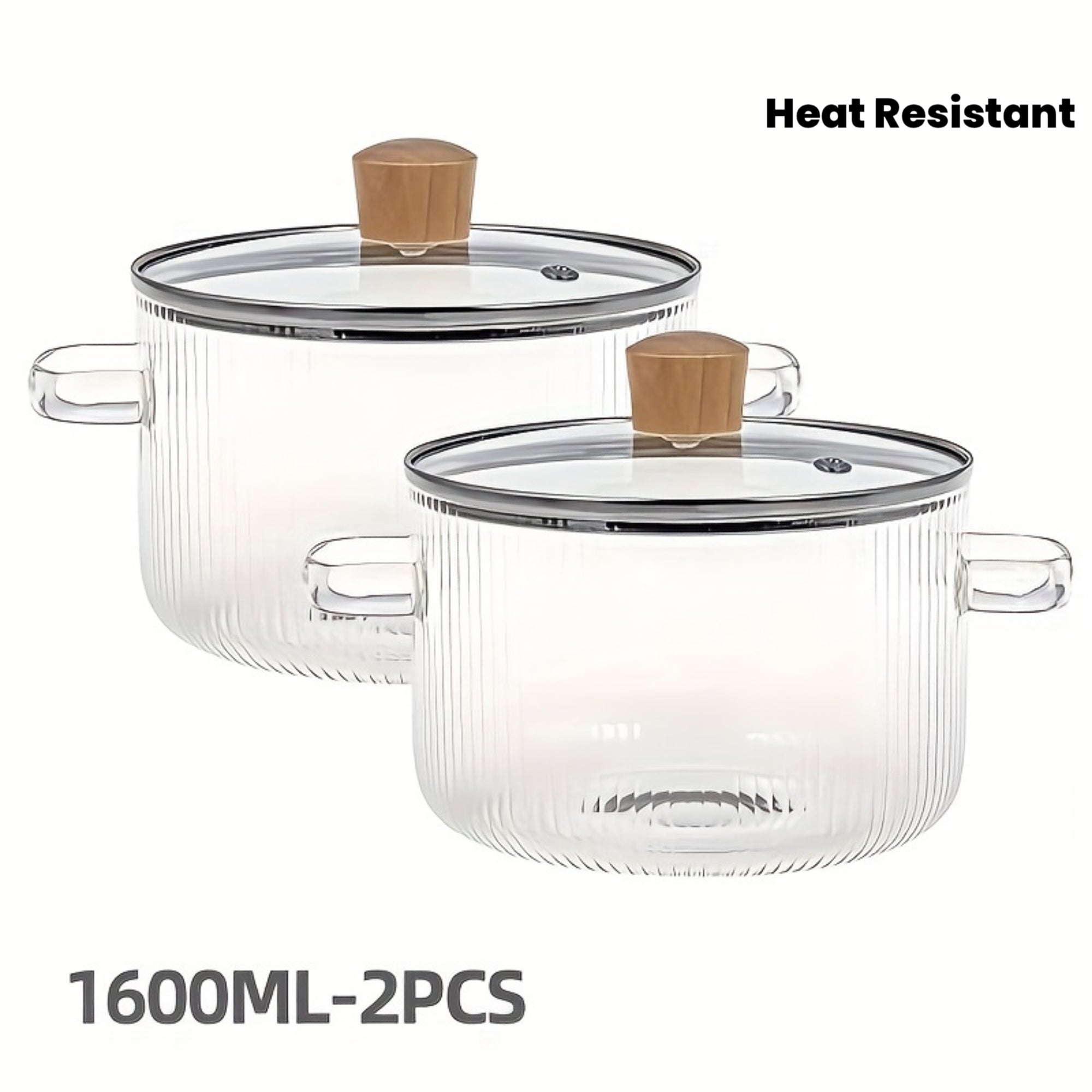 2 covered cooking glass pots, stew pots, glass stew pots, flat bottomed heat-resistant borosilicate glass soup pots, milk and baby food, noodle cooking utensils