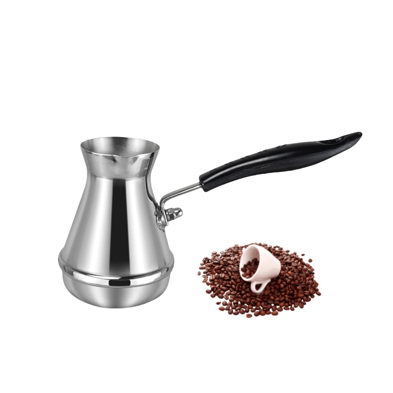 Turkish Stainless Steel Coffee Pot • European Style Long Handle Coffee Appliance Tool • Milk Jug Milk Frother • Hand Flush Pot Latte Cup for Coffee Making