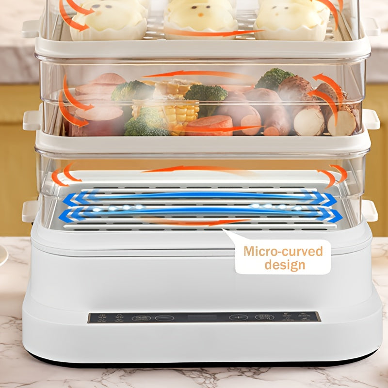 Electric Steamer, Three Storeys Non-Stick Saucepan Pan, Rapid Noodles Cooker for Steak, Egg, Fried Rice, Oatmeal, Soup - Power Adjustment, Perfect for  Dorm Rooms &  Kitchens - Great Gift for Students