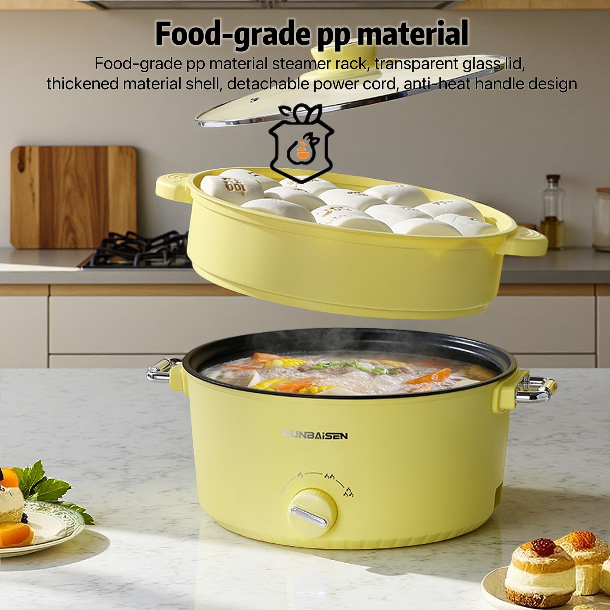 Large-Capacity Electric Steamer with 24Cm Diameter • Double-Layer Electric Hot Pot • Versatile Cooking Pot for Home Use • Electric Hot Pot • Multifunctional Cooking Pot • All-In-One Pot • Perfect for Family Gatherings