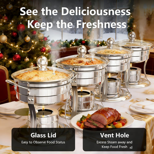 1Qt-1pc\u002F4pcs Mini Meat Sauce Warmer-Chafing Dishes Buffet Use, Round Insulated with Glass Lid, for Single Or Group Dining, Stainless Steel Hot Pot Stove And Buffet Insulated, for Parties And Weddings-Only for Cooking
