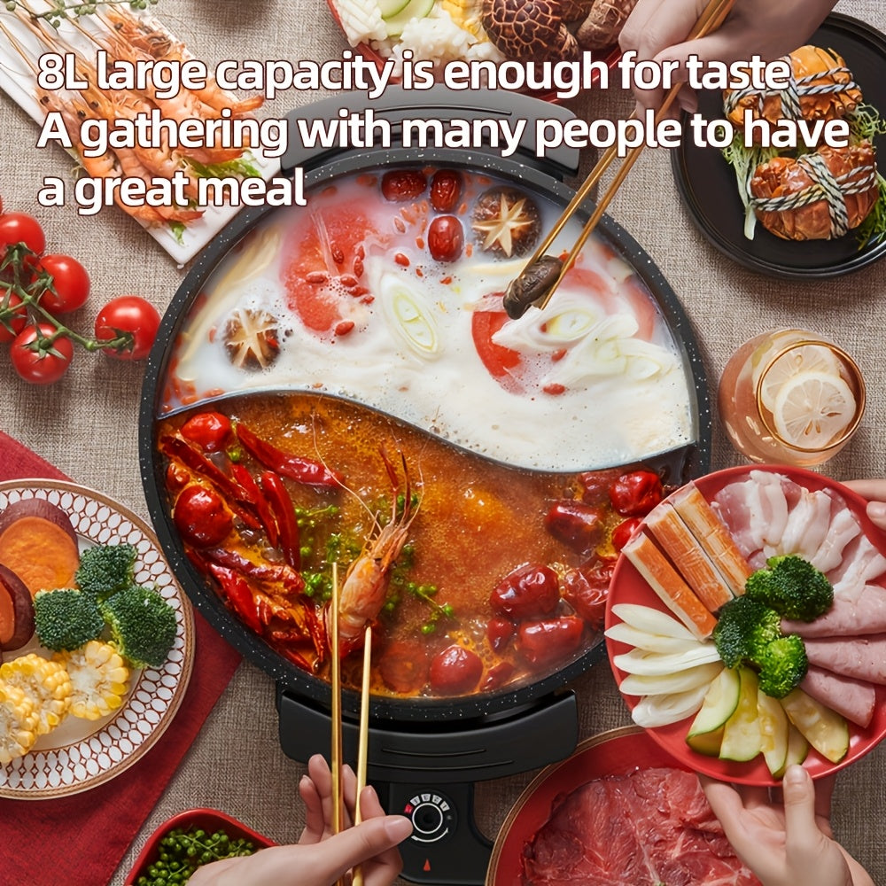 Aoran Yin-Yang Pot - Large Multi-Function Cooker with Non-Stick Pot & Lid Compatible for Steaming, Boiling, Frying, Stir-Fry, Stewing - Quick Boil, Easy Clean, American Plug (110), Black - Ideal for Asian & Western