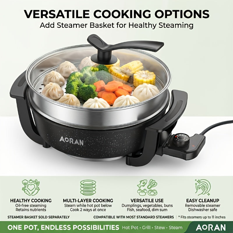 AORAN Split Dual-Zone Electric Hot Pot with Glass Lid & Non-Stick Pot - Dual-Zone Cooking for Simmering\u002FFrying, Adjustable Temperature, Fast Heating, Heavy-Duty for Home\u002FCamping, Suitable for 3-8 People, Easy-Clean Holiday Gift ( Plug)