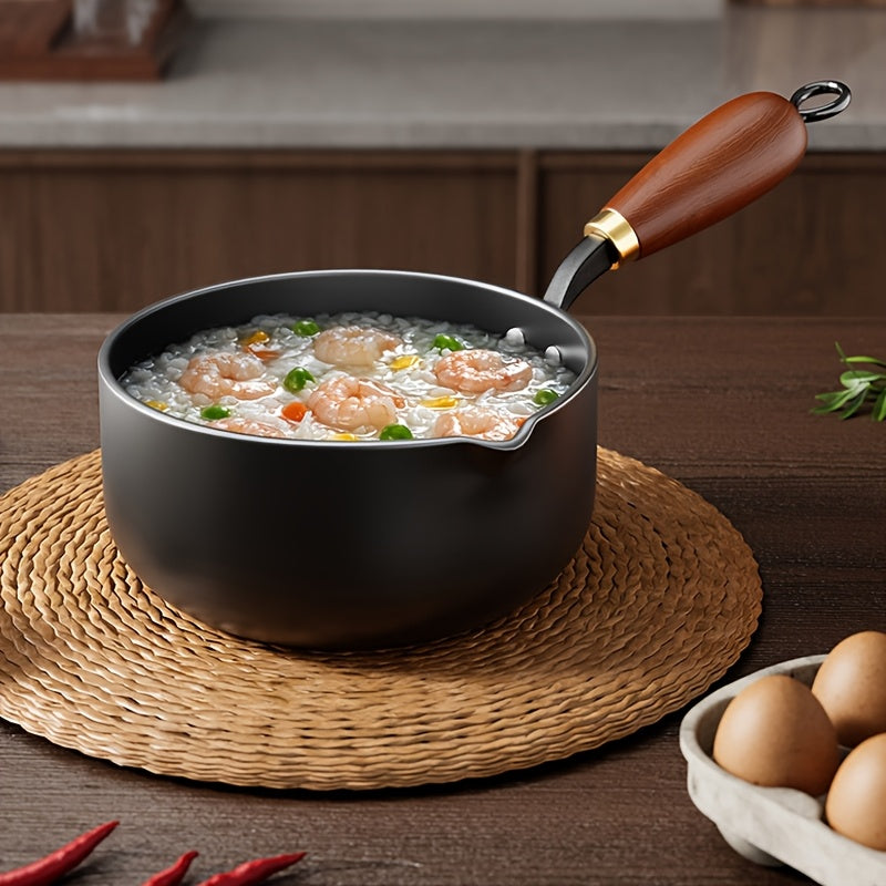 Pot for Milk And Soup Featuring a Wooden Handle - Suitable for Induction Cooktops, Perfect for Whipping Cream, Boiling Water, And Preparing Soups, Essential Kitchen Cookware, Compatible with Stovetops, Stylish And Durable