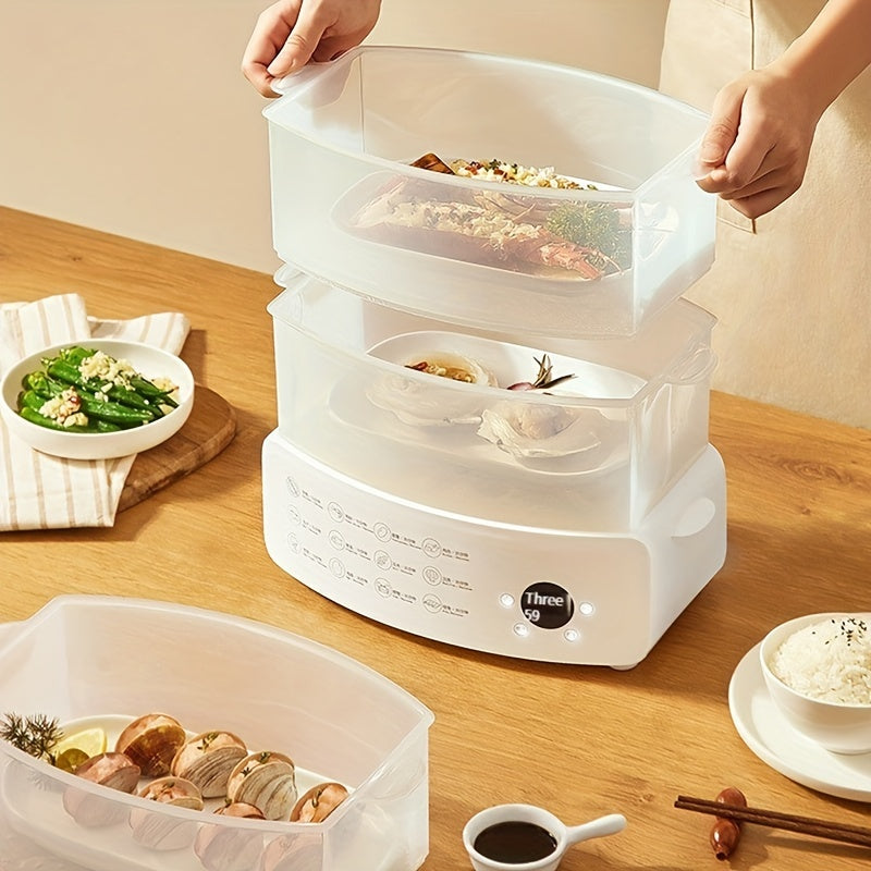 Digital Steamer 3-Tier Digital Steamer with Auto Shutoff - Fast, Healthy Cooking for Vegetables, Meats & Grains | Stackable Baskets & Timer | 110-130V US Plug