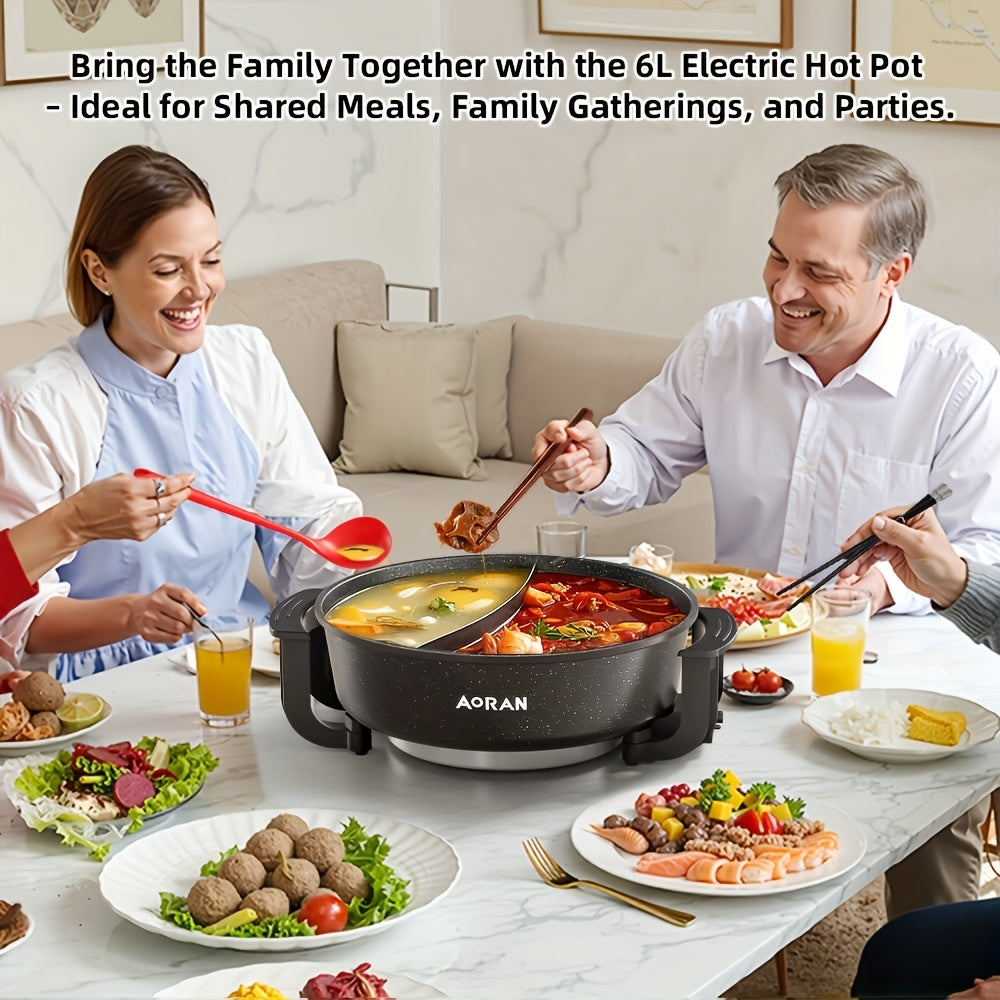 Aoran Yin-Yang Pot - Large Multi-Function Cooker with Non-Stick Pot & Lid Compatible for Steaming, Boiling, Frying, Stir-Fry, Stewing - Quick Boil, Easy Clean, American Plug (110), Black - Ideal for Asian & Western