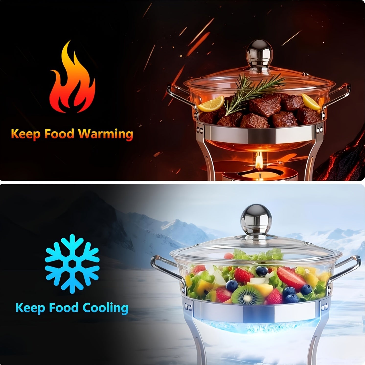 1Qt-1pc\u002F4pcs Mini Meat Sauce Warmer-Chafing Dishes Buffet Use, Round Insulated with Glass Lid, for Single Or Group Dining, Stainless Steel Hot Pot Stove And Buffet Insulated, for Parties And Weddings-Only for Cooking