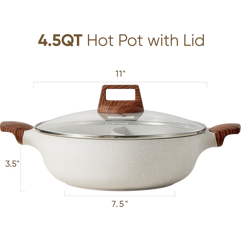 Hot Pot with Divider Double Flavor Divided Stockpot with Glass Lid, Dual Sided Nonstick Stock Pot, Shabu Shabu Pots, Cookware for Induction Cooktop Gas Stove