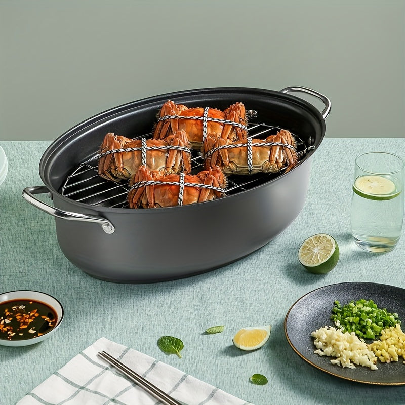 Multi-functional Steamer Pot for Home Use, Large Non-Stick Frying Pan, Steaming and Cooking Pot, Fish Steaming Pan, Seafood Steamer, Compatible with Both Open Flame and Induction Cooktops