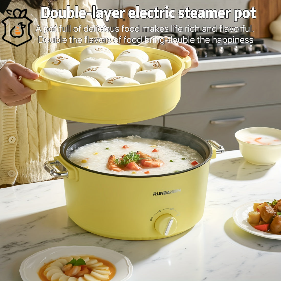 Large-Capacity Electric Steamer with 24Cm Diameter • Double-Layer Electric Hot Pot • Versatile Cooking Pot for Home Use • Electric Hot Pot • Multifunctional Cooking Pot • All-In-One Pot • Perfect for Family Gatherings