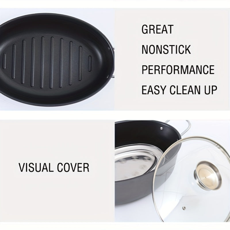 Multi-functional Steamer Pot for Home Use, Large Non-Stick Frying Pan, Steaming and Cooking Pot, Fish Steaming Pan, Seafood Steamer, Compatible with Both Open Flame and Induction Cooktops