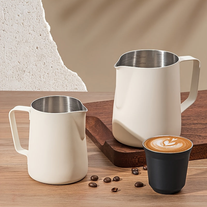 Stainless Steel Milk Pitcher 900ML Black And White Large Capacity La Hua Cup, Made Of 304 Stainless Steel, Suitable For Milk, Coffee, And Lattes; A Professional Milk Pitcher For Coffee Machines