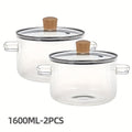 2 covered cooking glass pots, stew pots, glass stew pots, flat bottomed heat-resistant borosilicate glass soup pots, milk and baby food, noodle cooking utensils