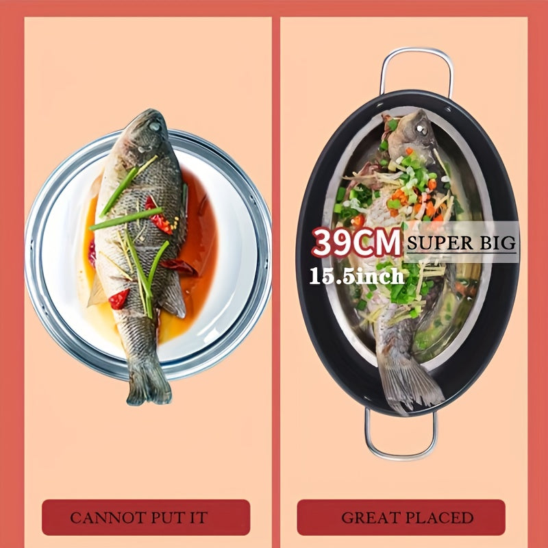 Multi-functional Steamer Pot for Home Use, Large Non-Stick Frying Pan, Steaming and Cooking Pot, Fish Steaming Pan, Seafood Steamer, Compatible with Both Open Flame and Induction Cooktops