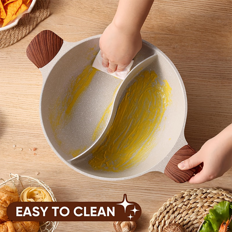 Hot Pot with Divider Double Flavor Divided Stockpot with Glass Lid, Dual Sided Nonstick Stock Pot, Shabu Shabu Pots, Cookware for Induction Cooktop Gas Stove