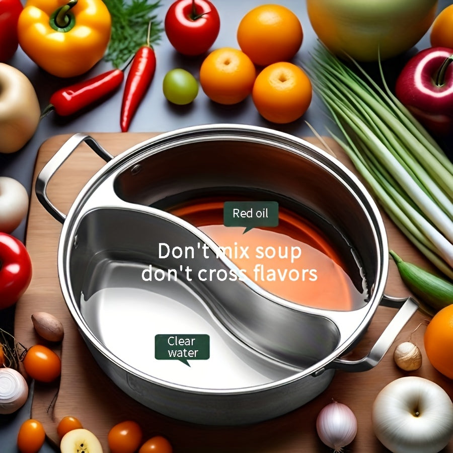 Stainless Steel 12.6-Inch Double Compartment • Thickened Design Home Hot Pot • Suitable for Induction Cookers • Chinese Divided Flavor Hot Pot • Usable in All Four Seasons