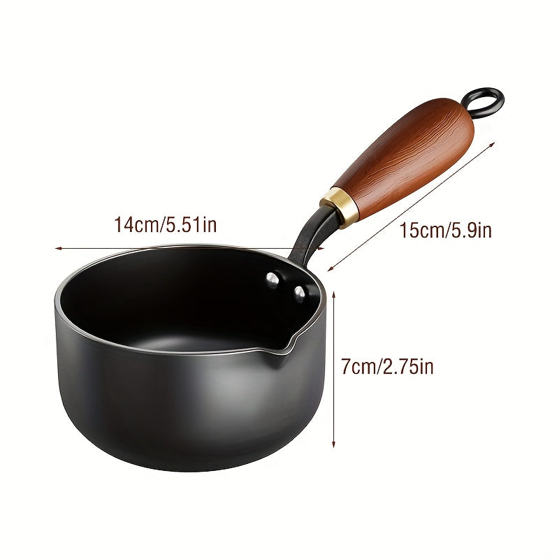 Pot for Milk And Soup Featuring a Wooden Handle - Suitable for Induction Cooktops, Perfect for Whipping Cream, Boiling Water, And Preparing Soups, Essential Kitchen Cookware, Compatible with Stovetops, Stylish And Durable