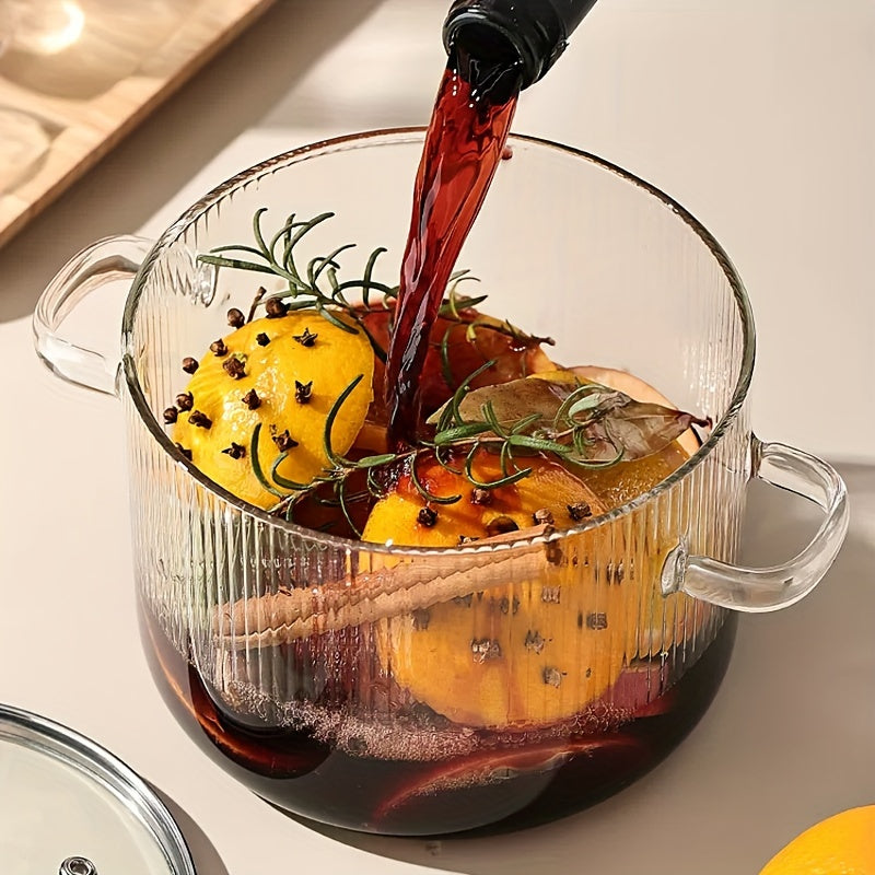 2 covered cooking glass pots, stew pots, glass stew pots, flat bottomed heat-resistant borosilicate glass soup pots, milk and baby food, noodle cooking utensils