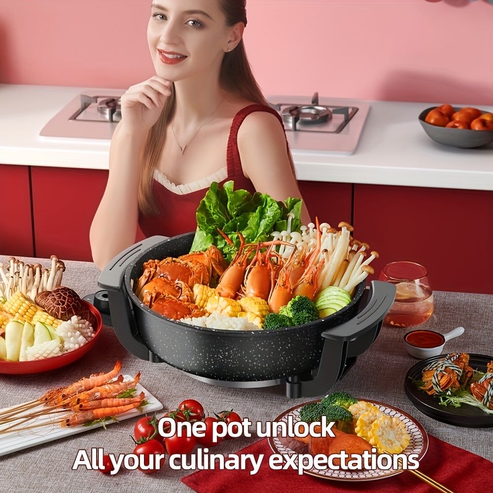 Aoran Yin-Yang Pot - Large Multi-Function Cooker with Non-Stick Pot & Lid Compatible for Steaming, Boiling, Frying, Stir-Fry, Stewing - Quick Boil, Easy Clean, American Plug (110), Black - Ideal for Asian & Western