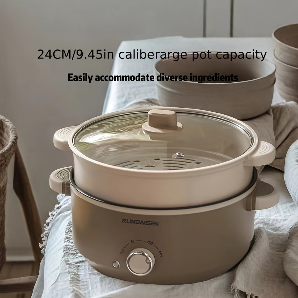 US Standard 9.45inch Diameter Double-Layer Electric Cooker, Electric Hot Pot, Multi-Functional Cooking Pot, Electric Frying Pan, Suitable for Various Occasions Such As Parties, Family Meals, Home Use, Dormitories, And RV Camping