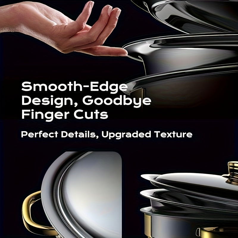 Insulated Cooking Pots Set Stainless Steel Insulated Cooking Pots Set with Glass Lids and Bases | Round Self-Service Insulated Pots - Ideal for Catering, Event Dining, No Power Required, Cooking Use Only, Buffet