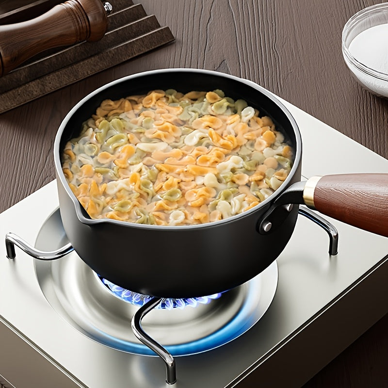 Pot for Milk And Soup Featuring a Wooden Handle - Suitable for Induction Cooktops, Perfect for Whipping Cream, Boiling Water, And Preparing Soups, Essential Kitchen Cookware, Compatible with Stovetops, Stylish And Durable