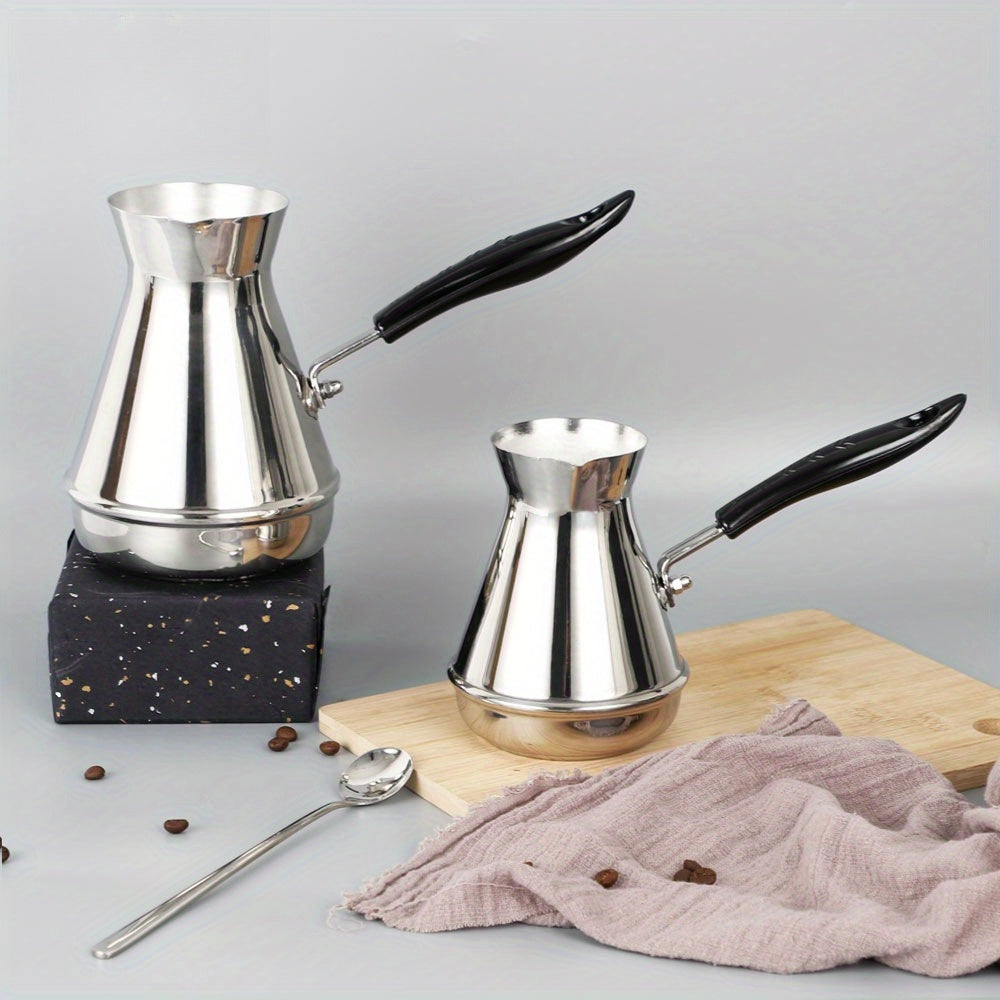 Turkish Stainless Steel Coffee Pot • European Style Long Handle Coffee Appliance Tool • Milk Jug Milk Frother • Hand Flush Pot Latte Cup for Coffee Making