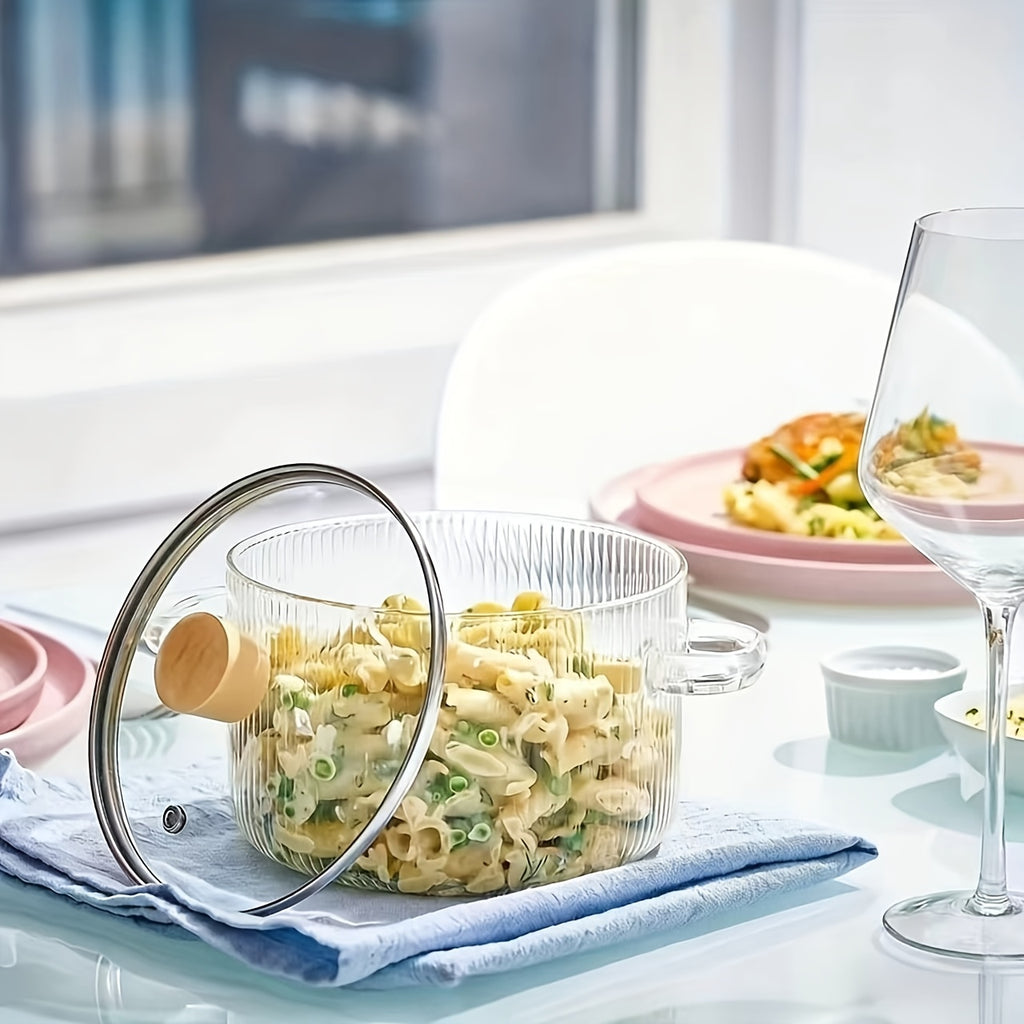 2 covered cooking glass pots, stew pots, glass stew pots, flat bottomed heat-resistant borosilicate glass soup pots, milk and baby food, noodle cooking utensils