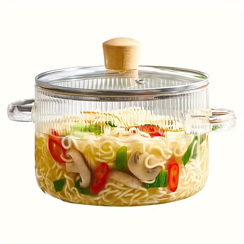 2 covered cooking glass pots, stew pots, glass stew pots, flat bottomed heat-resistant borosilicate glass soup pots, milk and baby food, noodle cooking utensils