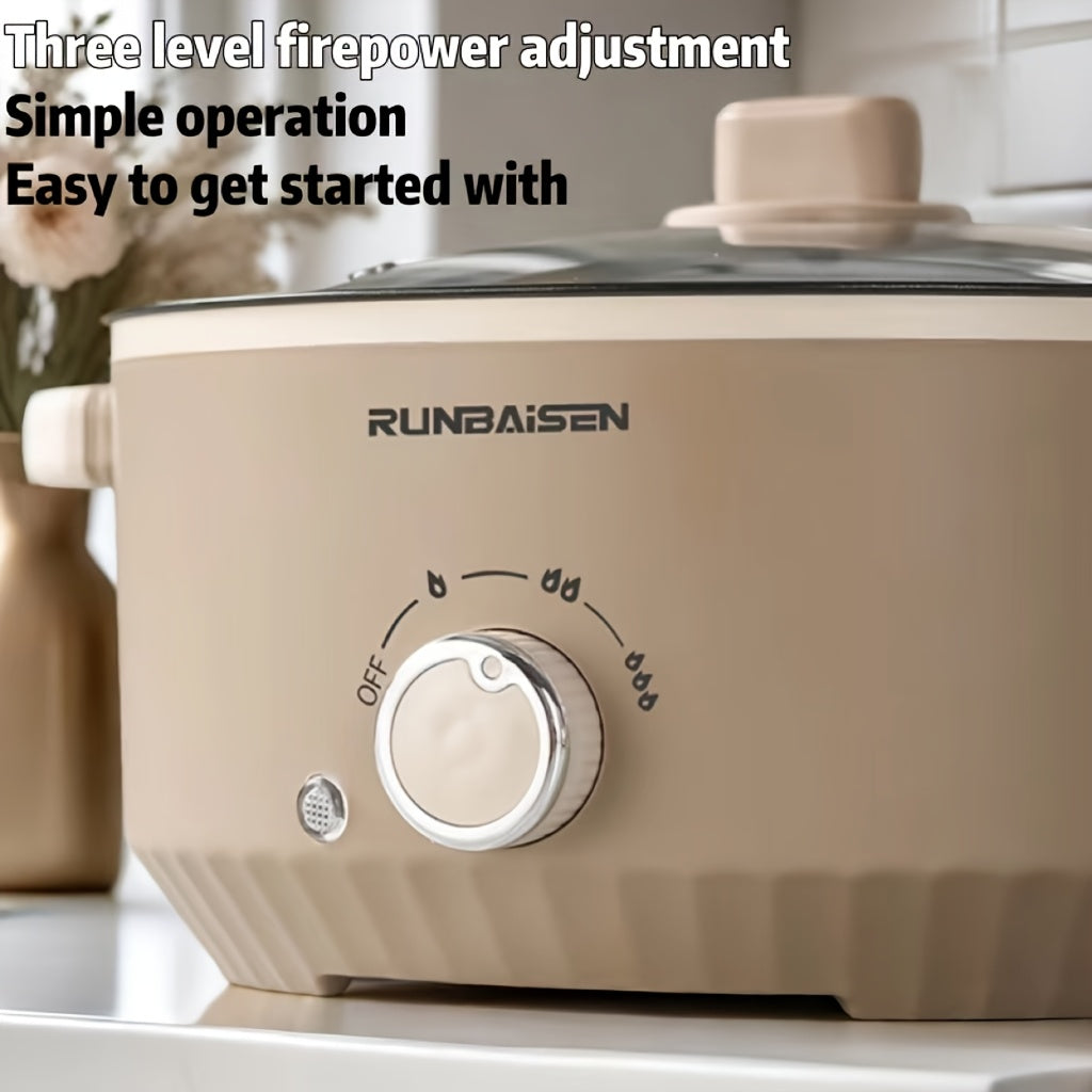 US Standard 9.45inch Diameter Double-Layer Electric Cooker, Electric Hot Pot, Multi-Functional Cooking Pot, Electric Frying Pan, Suitable for Various Occasions Such As Parties, Family Meals, Home Use, Dormitories, And RV Camping