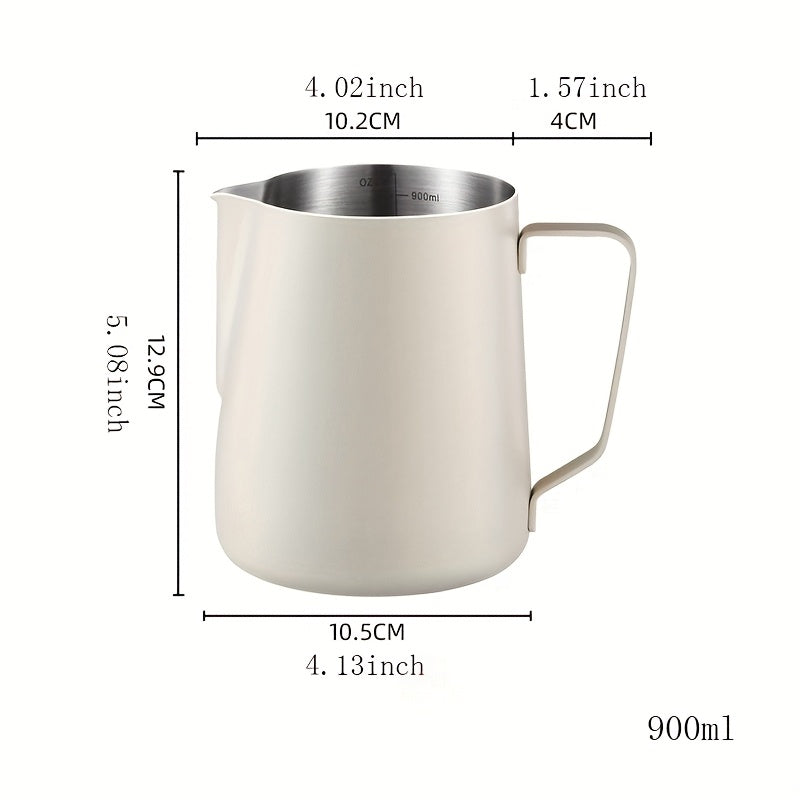 Stainless Steel Milk Pitcher 900ML Black And White Large Capacity La Hua Cup, Made Of 304 Stainless Steel, Suitable For Milk, Coffee, And Lattes; A Professional Milk Pitcher For Coffee Machines