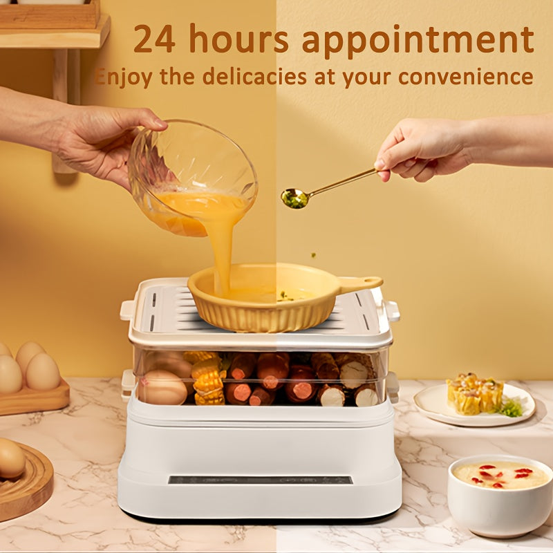 Electric Steamer, Three Storeys Non-Stick Saucepan Pan, Rapid Noodles Cooker for Steak, Egg, Fried Rice, Oatmeal, Soup - Power Adjustment, Perfect for  Dorm Rooms &  Kitchens - Great Gift for Students