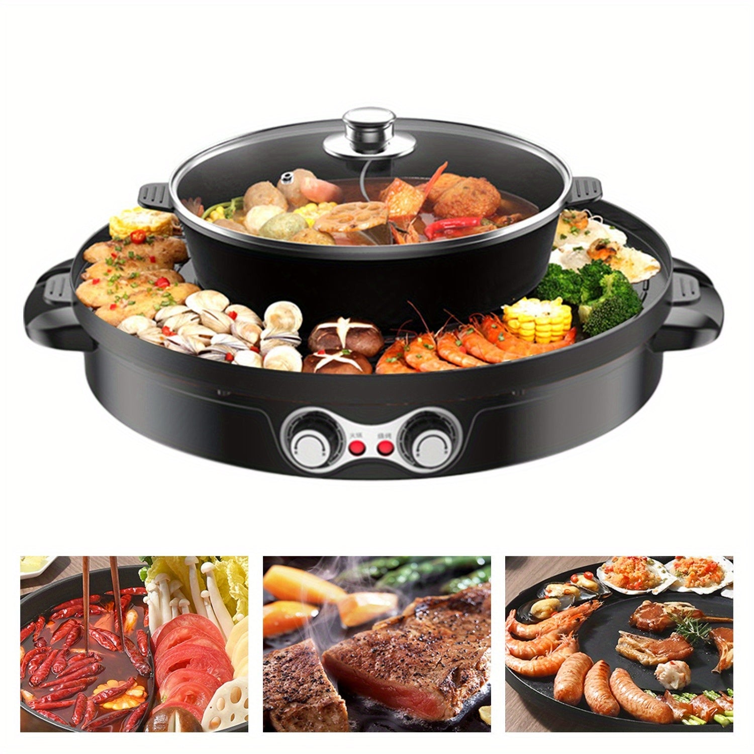 Goodslinesshop Electric Oven Double Separation Mandarin Duck Pot 2in 1 2200 W Barbecue Grill Household Hot Pot 44cm Baking Mould Grill Pan Ceramic Coating Smokeless Indoor for 5-8 People High-Quality Shop Now!