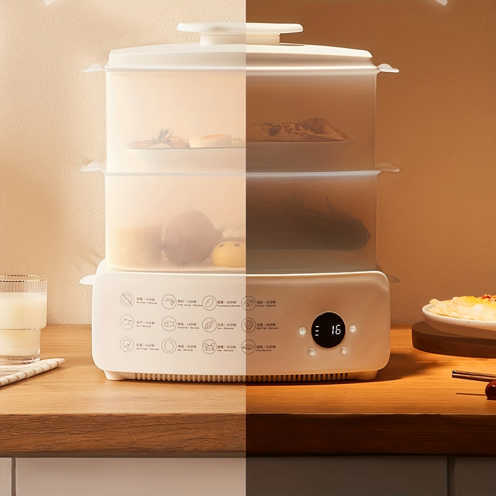 Digital Steamer 3-Tier Digital Steamer with Auto Shutoff - Fast, Healthy Cooking for Vegetables, Meats & Grains | Stackable Baskets & Timer | 110-130V US Plug