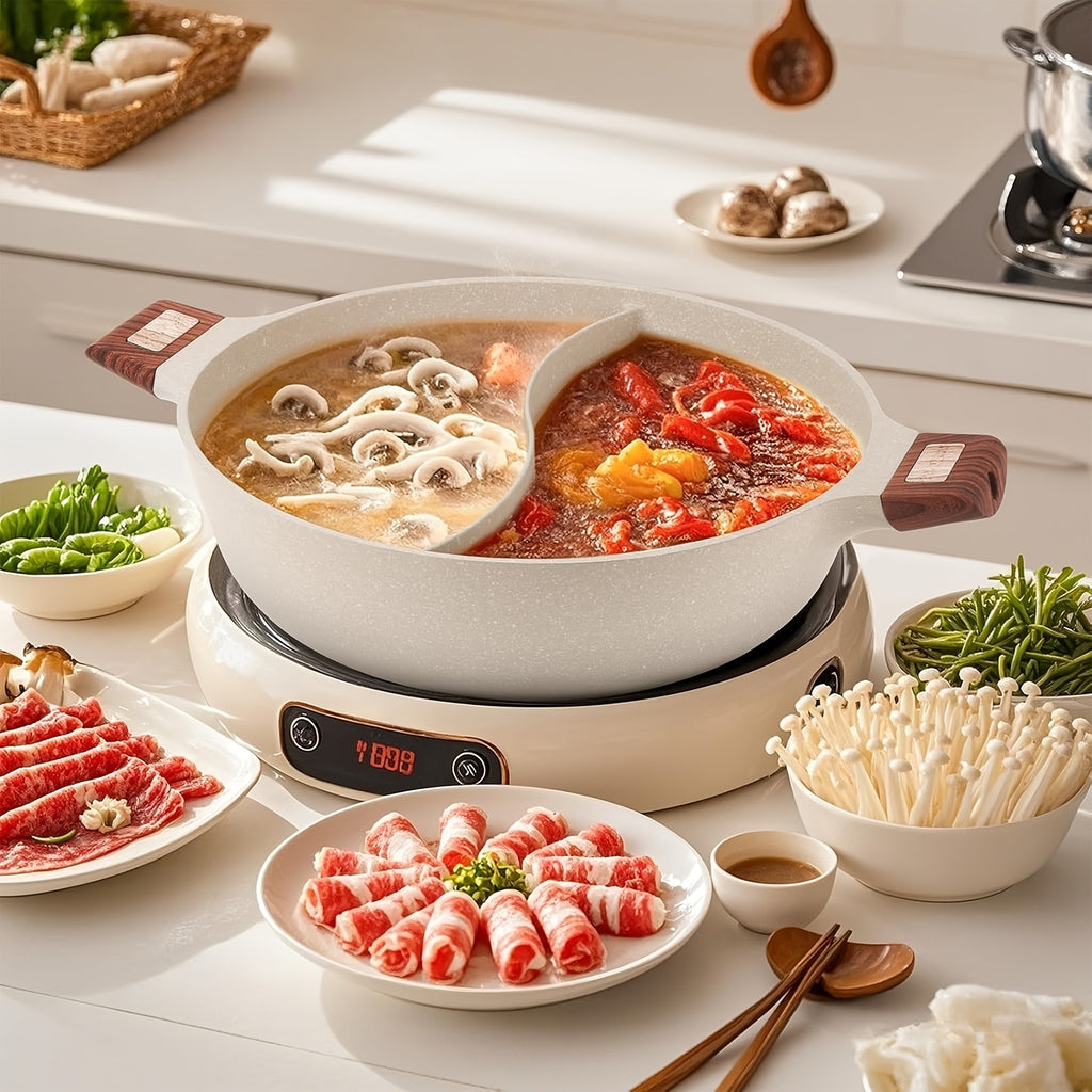 Hot Pot with Divider Double Flavor Divided Stockpot with Glass Lid, Dual Sided Nonstick Stock Pot, Shabu Shabu Pots, Cookware for Induction Cooktop Gas Stove