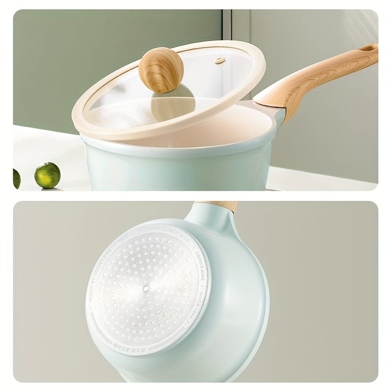 COOKER KING 57.48oz Titanium-Containing Ceramic-Coated Nonstick Saucepan with Silicone Glass Lid, Multipurpose Induction Ready Pot, Stay-Cool Handles, PFOA-Free, PTFE-Free, Compatible with All Cooktops, Aluminum Alloy, Safe, Kitchen Accessory