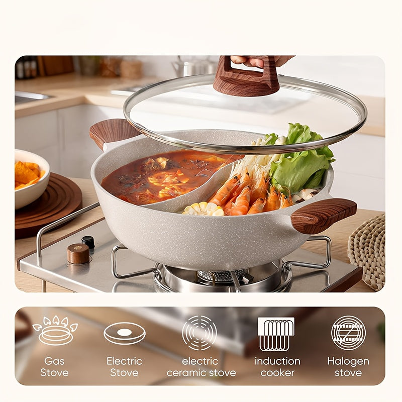 Hot Pot with Divider Double Flavor Divided Stockpot with Glass Lid, Dual Sided Nonstick Stock Pot, Shabu Shabu Pots, Cookware for Induction Cooktop Gas Stove