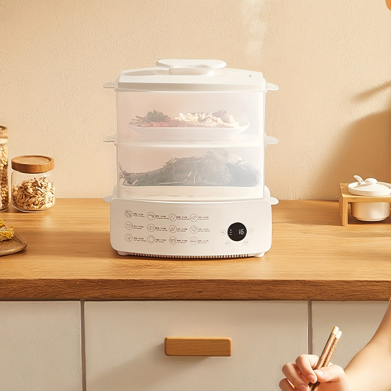 Digital Steamer 3-Tier Digital Steamer with Auto Shutoff - Fast, Healthy Cooking for Vegetables, Meats & Grains | Stackable Baskets & Timer | 110-130V US Plug