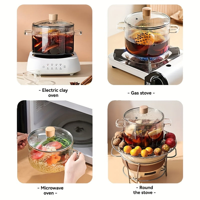 2 covered cooking glass pots, stew pots, glass stew pots, flat bottomed heat-resistant borosilicate glass soup pots, milk and baby food, noodle cooking utensils