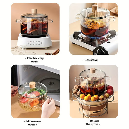 2 covered cooking glass pots, stew pots, glass stew pots, flat bottomed heat-resistant borosilicate glass soup pots, milk and baby food, noodle cooking utensils