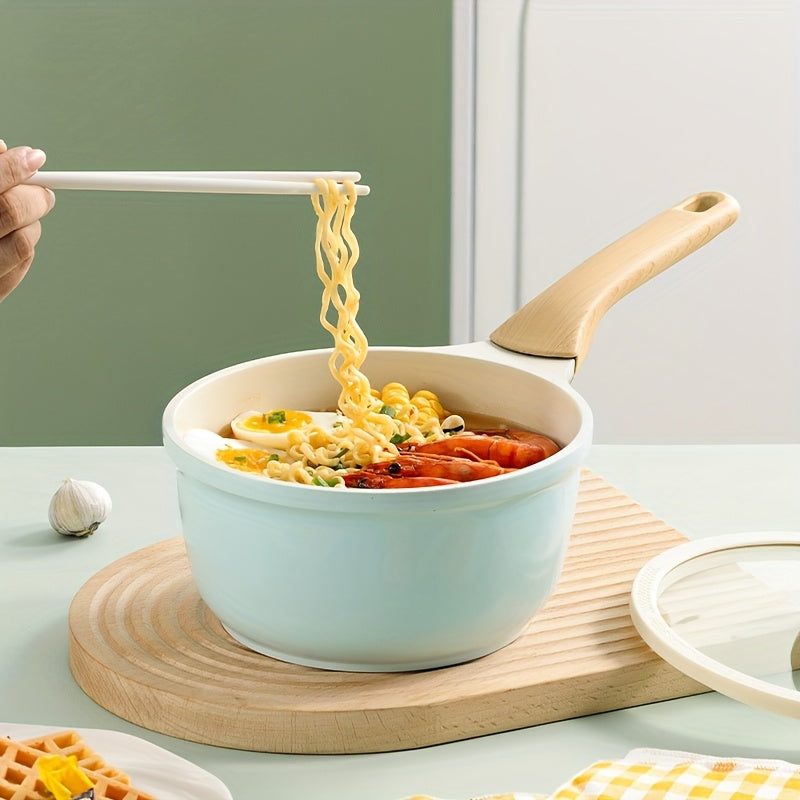 COOKER KING 57.48oz Titanium-Containing Ceramic-Coated Nonstick Saucepan with Silicone Glass Lid, Multipurpose Induction Ready Pot, Stay-Cool Handles, PFOA-Free, PTFE-Free, Compatible with All Cooktops, Aluminum Alloy, Safe, Kitchen Accessory