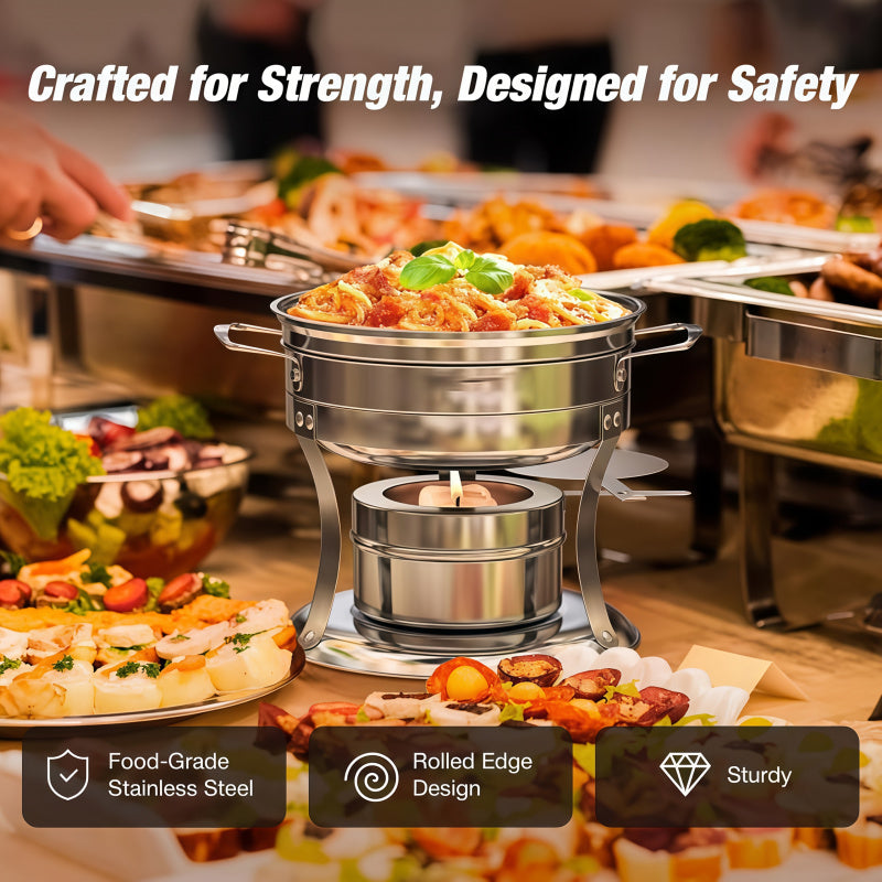 Single Unit Buffet Hot Pot Cooker (Includes Lid, Rack, And Pot) Designed for Use. This Round Hot Pot Cooker Features a Glass Lid And Is Ideal for Individual Servings, Made of Stainless Steel