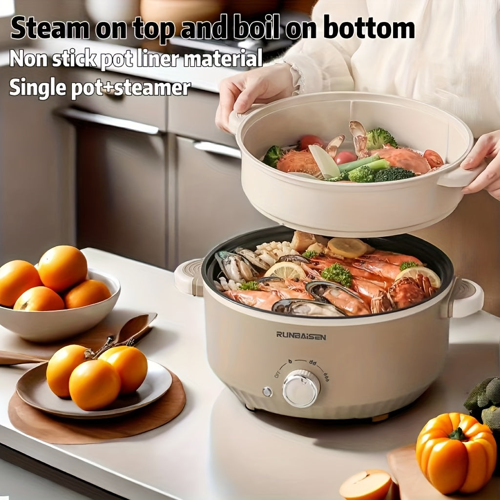 US Standard 9.45inch Diameter Double-Layer Electric Cooker, Electric Hot Pot, Multi-Functional Cooking Pot, Electric Frying Pan, Suitable for Various Occasions Such As Parties, Family Meals, Home Use, Dormitories, And RV Camping