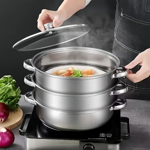 1pc Stainless Steel Steamer with Lid