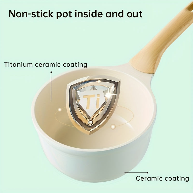 COOKER KING 57.48oz Titanium-Containing Ceramic-Coated Nonstick Saucepan with Silicone Glass Lid, Multipurpose Induction Ready Pot, Stay-Cool Handles, PFOA-Free, PTFE-Free, Compatible with All Cooktops, Aluminum Alloy, Safe, Kitchen Accessory