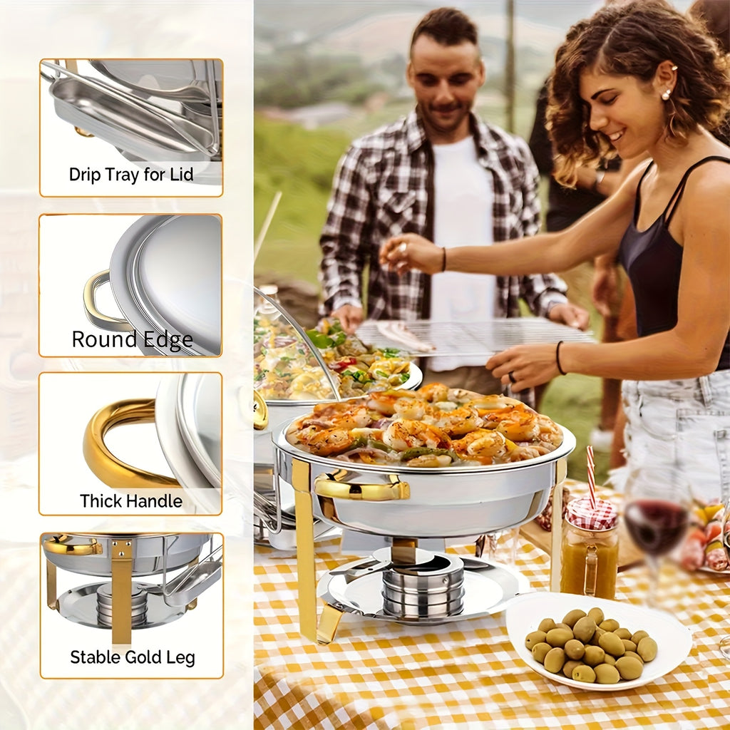 Insulated Cooking Pots Set Stainless Steel Insulated Cooking Pots Set with Glass Lids and Bases | Round Self-Service Insulated Pots - Ideal for Catering, Event Dining, No Power Required, Cooking Use Only, Buffet