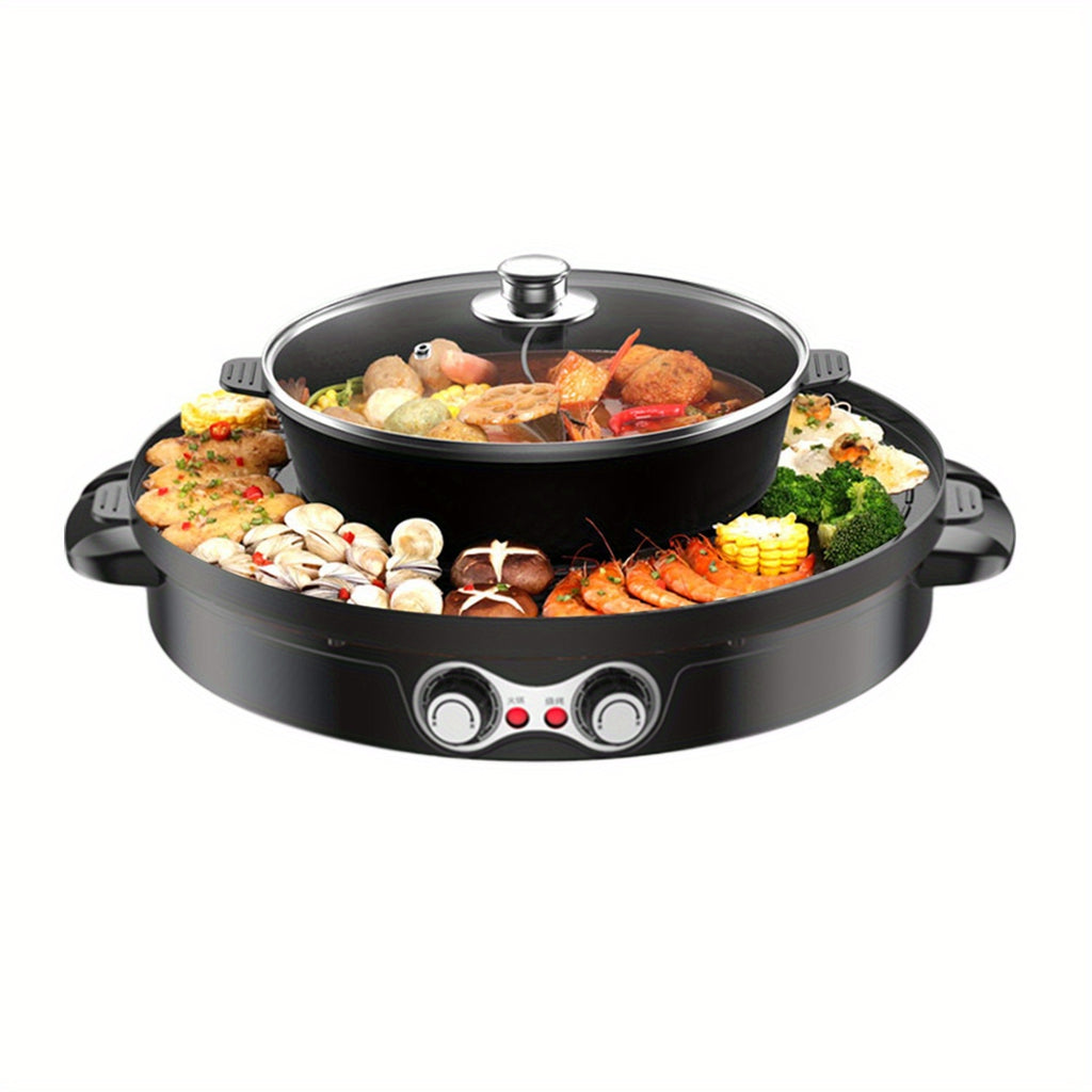 Goodslinesshop Electric Oven Double Separation Mandarin Duck Pot 2in 1 2200 W Barbecue Grill Household Hot Pot 44cm Baking Mould Grill Pan Ceramic Coating Smokeless Indoor for 5-8 People High-Quality Shop Now!