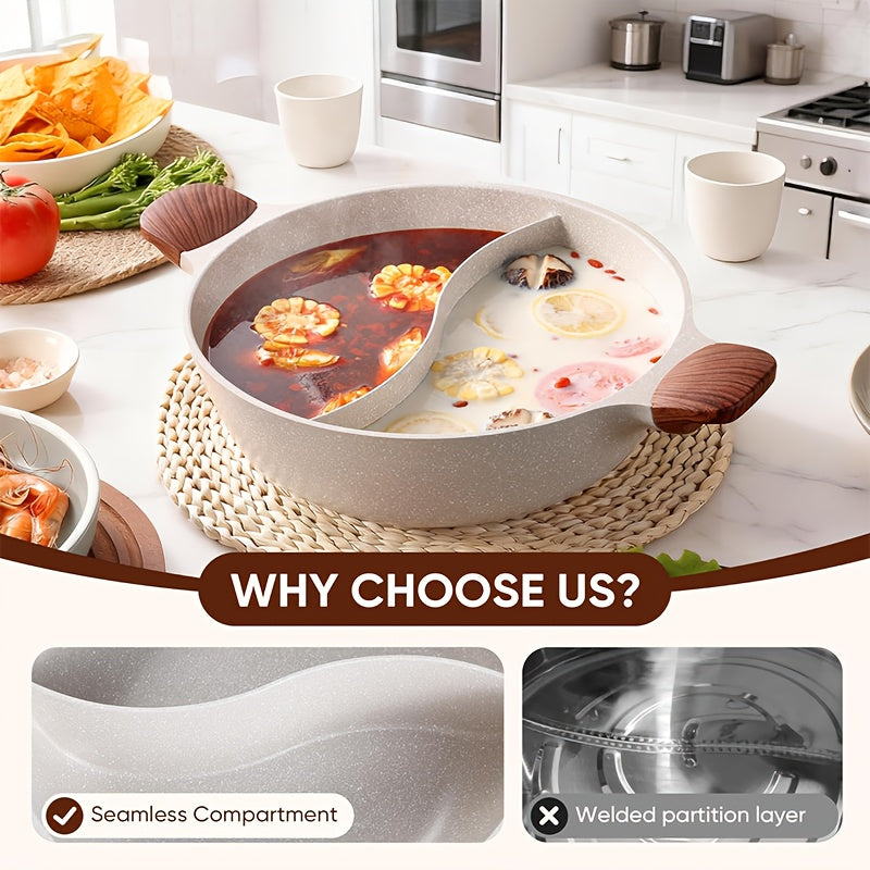 Hot Pot with Divider Double Flavor Divided Stockpot with Glass Lid, Dual Sided Nonstick Stock Pot, Shabu Shabu Pots, Cookware for Induction Cooktop Gas Stove