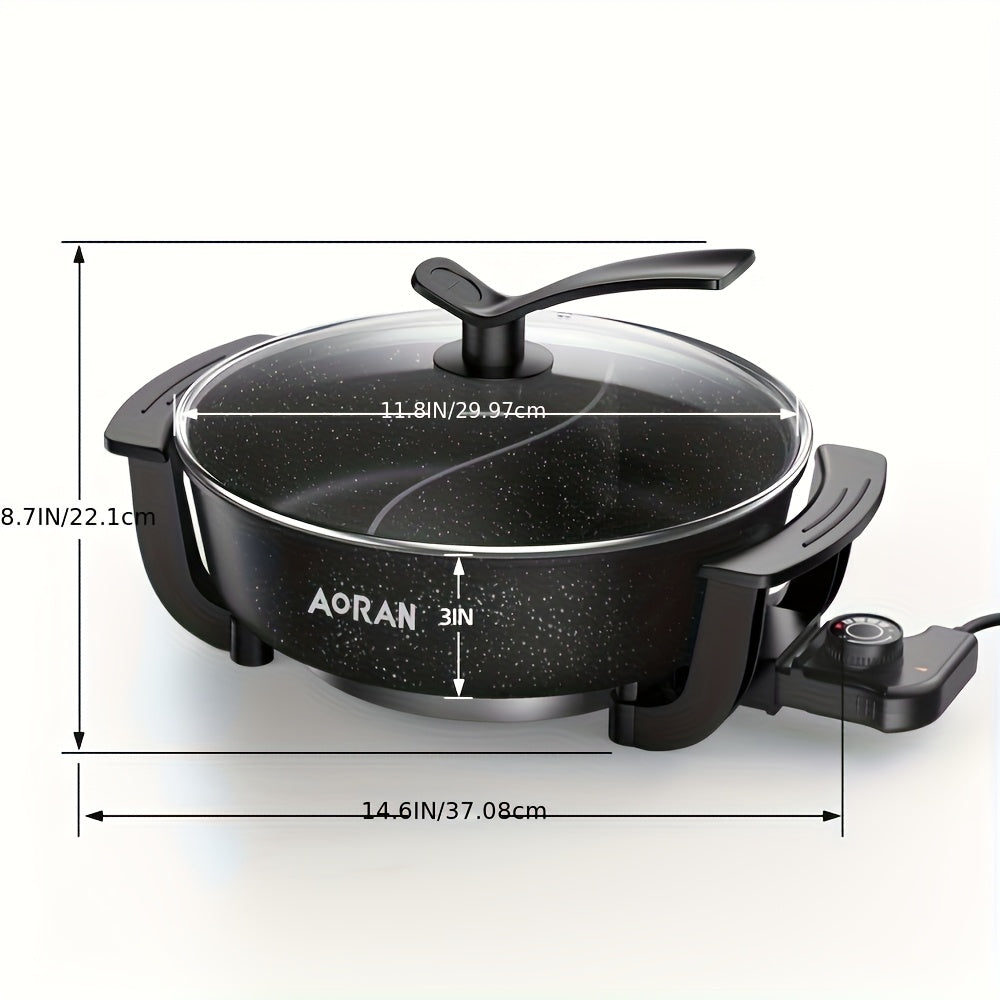 Aoran Yin-Yang Pot - Large Multi-Function Cooker with Non-Stick Pot & Lid Compatible for Steaming, Boiling, Frying, Stir-Fry, Stewing - Quick Boil, Easy Clean, American Plug (110), Black - Ideal for Asian & Western